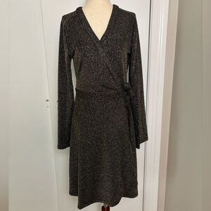 BCBGMAXAZRIA Metallic Gold Wrap Dress Size M